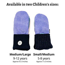 Load image into Gallery viewer, Jack & Mary Designs Handmade Children's Flannel Top Fleece-Lined Wool Mittens for Kids, Made from Recycled Sweaters in the USA (Purple Dots, Small/Medium)