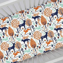 Load image into Gallery viewer, Carousel Designs Navy and Orange Woodland Animals Crib Sheet - Organic 100% Cotton Fitted Crib Sheet - Made in The USA - United States of Made