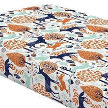 Load image into Gallery viewer, Carousel Designs Navy and Orange Woodland Animals Crib Sheet - Organic 100% Cotton Fitted Crib Sheet - Made in The USA - United States of Made