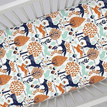 Load image into Gallery viewer, Carousel Designs Navy and Orange Woodland Animals Crib Sheet - Organic 100% Cotton Fitted Crib Sheet - Made in The USA - United States of Made