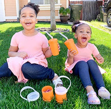 Load image into Gallery viewer, Re-Play Made in USA 2pk Straw Cups with Reversible Straws | Eco Friendly Recycled HDPE Cup Base - Virtually Indestructible | Bright Pink, Orange