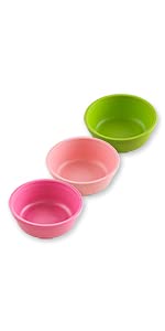 RE-PLAY Made in USA 3pk - 12 oz. Stackable Bowls | Bright Pink, Lime Green, Blush | Eco Friendly Heavyweight Recycled Milk Jugs | Virtually Indestructible | BPA Free | Tulip