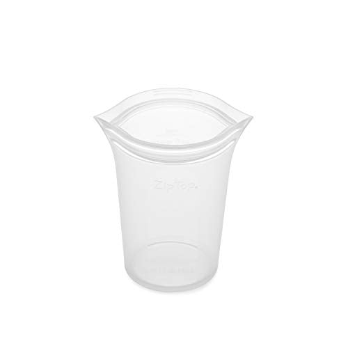 Zip Top Reusable 100% Platinum Silicone Container, Made in the USA - Medium Cup - Frost