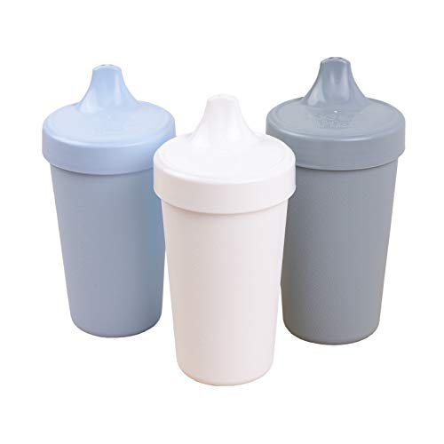 Re-Play Made in USA 10 oz. No Spill Cups for Baby, Toddler & Child Feeding in Ice Blue, White & Grey | Made from Eco Friendly Heavyweight Recycled Milk Jugs| BPA Free | Dishwasher Safe | Glacier (3pk)