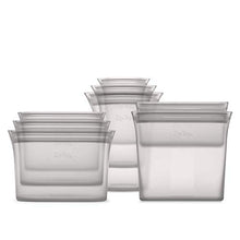 Load image into Gallery viewer, Zip Top Reusable 100% Platinum Silicone Containers - Full Set of 8 - Gray

