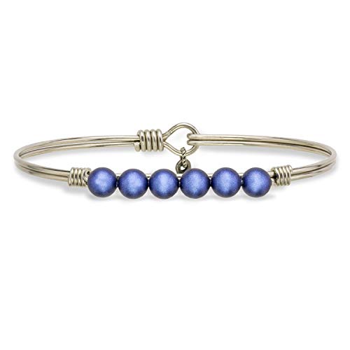 Luca + Danni | Crystal Pearl Bangle Bracelet For Women in Iridescent Dark Blue - Silver Tone Size Regular Made in USA