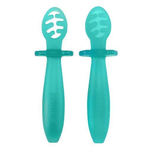 eZtotZ Little Dippers Baby/Infant Spoon | Made in USA | Soft BPA Free Silicone | Self Feeding Utensil Set Device | Great for Active Toddler Teething and Baby Led Weaning - BLW | 0+ Months (Teal) - United States of Made