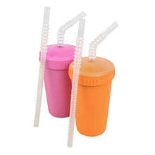 Load image into Gallery viewer, Re-Play Made in USA 2pk Straw Cups with Reversible Straws | Eco Friendly Recycled HDPE Cup Base - Virtually Indestructible | Bright Pink, Orange
