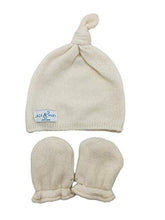 Load image into Gallery viewer, Jack &amp; Mary Designs Handmade Cashmere Baby Infant Beanie Hat Knotted Cap Mittens Set Cream
