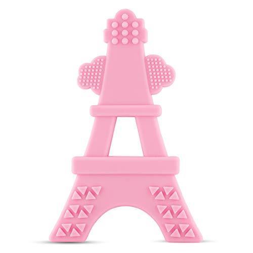 eZtotZ Silicone Tower Teether Toy - Made in USA - Multi-Textured Soft Food Grade Material Great for Teething Baby and Toddler Relief - - Great baby shower registry gift - BPA Free/Freezer Safe (Pink) - United States of Made