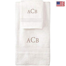 Load image into Gallery viewer, Made in The USA Monogrammed Personalized Hotel Bath Towel Collection 100% USA Cotton - Monogrammed Bath Towel - 27&quot; x 54&quot;, White (Organic)
