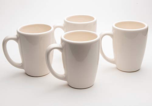 American Mug Pottery Ceramic Bistro Style Coffee Mug, Made in USA (14 oz - Pack of 4, White)