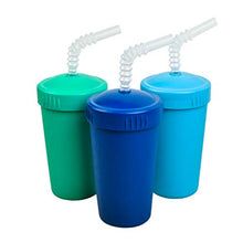 Load image into Gallery viewer, Re-Play Made in USA 3pk - 10 oz. Straw Cups with Reversible Straw | BPA Free Eco-Friendly Recycled Milk Jugs - Virtually Indestructible | Aqua, Sky Blue, Navy | (True Blue)
