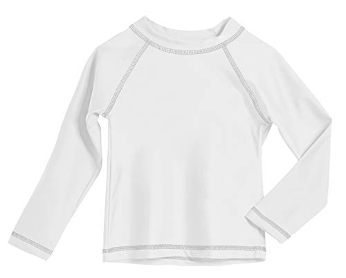 Little Boys' and Girls' Solid Rashguard Swimming Tee Shirt Rash Guard SPF UPF Sun Protection for Summer Beach Pool and Play, L/S White, 3T