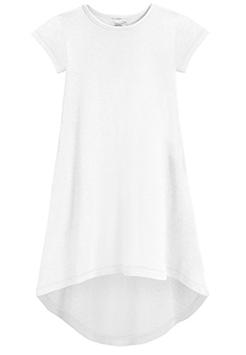 City Threads Girls Jersey Short Sleeve Hi Lo Maxi Dress Top Blouse Shirt Stylish Modern All Cotton for Sensitive Skins, White, 14