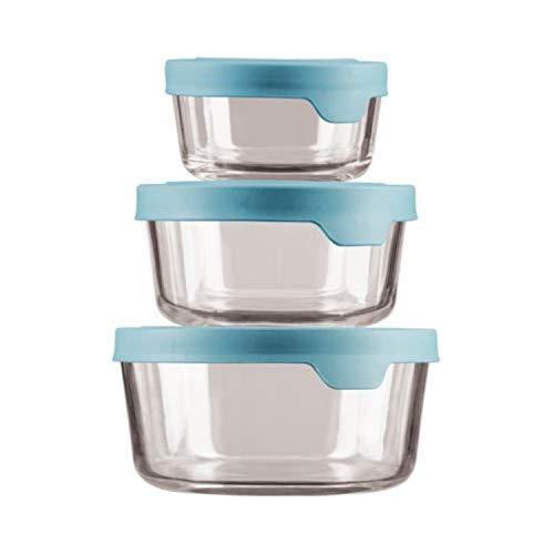 Anchor Hocking TrueSeal Round Glass Food Storage Containers with Airtight Lids, Mineral Blue, Set of 3 - United States of Made