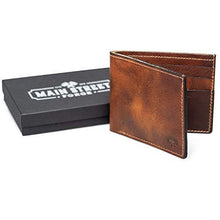 Load image into Gallery viewer, Bifold Leather Wallet For Men | Made in USA | Mens Bifold Wallets | American Made | Tobacco Snakebite Brown | Main Street Forge - United States of Made
