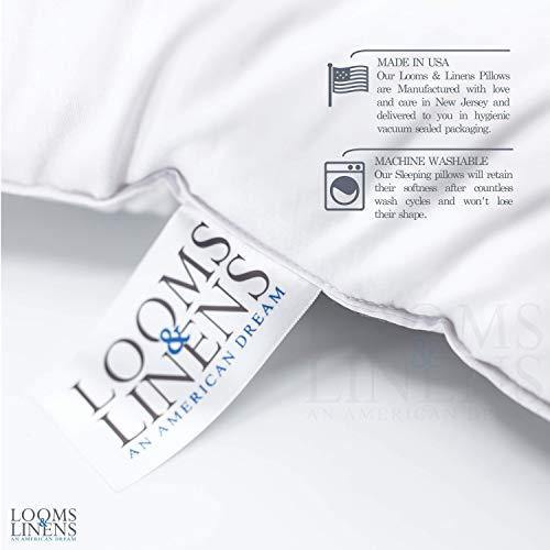 Looms & Linens Hotel Luxury Sleeping Pillows 20 x 36 - 4-Pack King Bed Pillows - USA-Made, Size: King 20x36, White