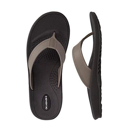 OKABASHI Men's Mariner Flip Flop Sandals (X-Large, Black/Fawn) - United States of Made