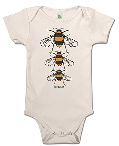 Soul Flower Bee Yourself Organic Cotton Baby Onesie, Off-White Unisex Graphic Short Sleeve Infant Bodysuit