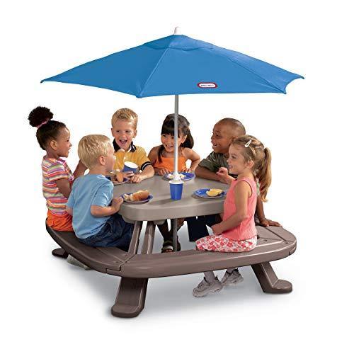 Little Tikes Fold 'n Store Picnic Table with Market Umbrella, Brown (632433M) - United States of Made