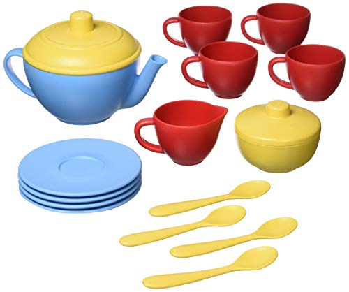 Green Toys Tea Set, Blue CB - 17 Piece Pretend Play, Motor Skills, Language & Communication Kids Role Play Toy. No BPA, phthalates, PVC. Dishwasher Safe, Recycled Plastic, Made in USA.