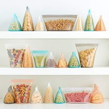 Load image into Gallery viewer, Zip Top Reusable 100% Silicone Food Storage Bags and Containers, Made in the USA - Full Set- 3 Cups, 3 Dishes &amp; 2 Bags - Teal - Made in the USA!
