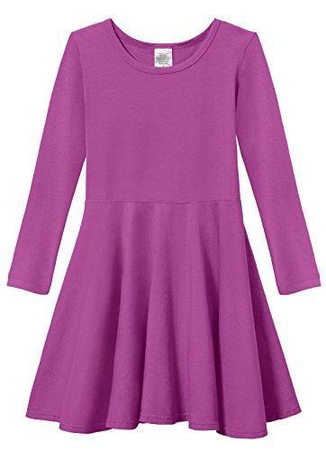 City Threads Big Girls' Super Soft Cotton Long Sleeve Twirly Skater Party Dress All Soft Cotton SPD Sensory Clothing Sensitive Skin School Parties School,Plum, 3T - United States of Made