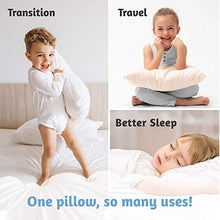 Load image into Gallery viewer, Organic Toddler Pillow &amp; Pillowcase, Made in USA, 13X18, Soft, Hypoallergenic, Safe for Sensitive Skin &amp; Allergies, Sulfate &amp; Cruelty free, Machine Washable. Ideal for travel &amp; daycare
