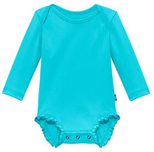 Load image into Gallery viewer, City Threads Baby Girls&#39; Ruffle One Piece Rash Guard in Long Sleeves with UPF50+ Sun Protection Swimming Pool or Beach Made in USA, Turquoise, 18/24m
