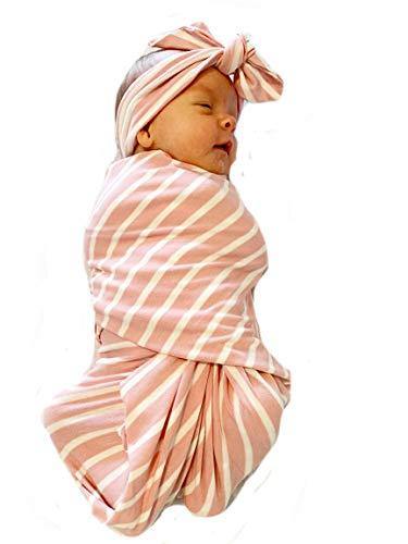 Aspen Lane Swaddle Blanket Set for Girls or Boys, 2-Piece, Made in USA (Blush Stripe) - United States of Made