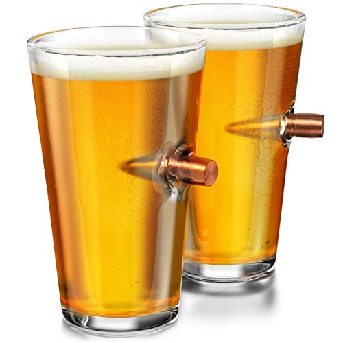 .50 Caliber Real Solid Copper Projectile Hand Blown Pint Glass - Set of 2