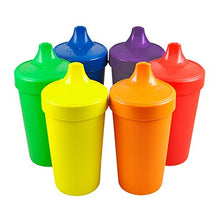 Load image into Gallery viewer, Re-Play Made in the USA, Set of 6 No Spill Sippy Cups - Yellow, Kelly Green, Navy, Amethyst, Red, Orange (CrayonBox)
