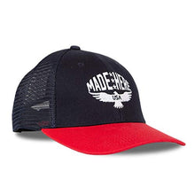 Load image into Gallery viewer, Made Here Trucker Hat, Screaming Eagle Wingspan, Red/White/Navy, Men/Women
