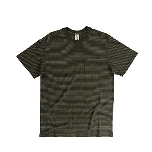 Fayettechill Hemp & Cotton Short Sleeve Front Pocket Tee, Crew Neck Striped T-Shirt for Men