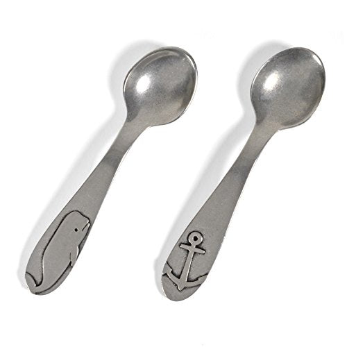 Beehive Handmade Whale and Anchor Pewter Baby Spoon Set