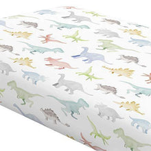 Load image into Gallery viewer, Carousel Designs Watercolor Dinosaurs Crib Sheet - Organic 100% Cotton Fitted Crib Sheet - Made in The USA - United States of Made
