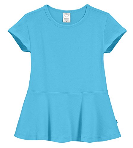 City Threads Little Girls' Cotton Short Sleeve Peplum Top Blouse Shirt for Summer Play School Parties Stylish SPD Sensory Friendly, Turquoise, 6