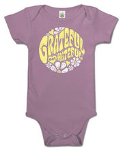 Load image into Gallery viewer, Soul Flower Grateful Not Hateful Organic Cotton Baby Onesie, Purple Girl’s Graphic Short Sleeve Infant Bodysuit
