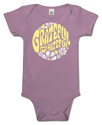 Soul Flower Grateful Not Hateful Organic Cotton Baby Onesie, Purple Girl’s Graphic Short Sleeve Infant Bodysuit