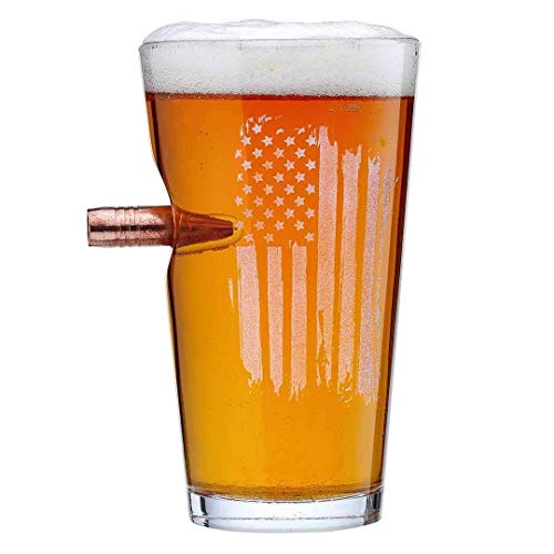 The Original BenShot US Flag Pint Glass with Real Bullet Made in the USA