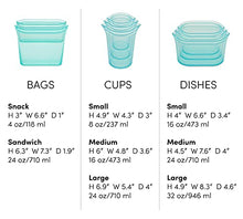 Load image into Gallery viewer, Zip Top Reusable 100% Silicone Food Storage Bags and Containers, Made in the USA - Full Set- 3 Cups, 3 Dishes &amp; 2 Bags - Teal - Made in the USA!
