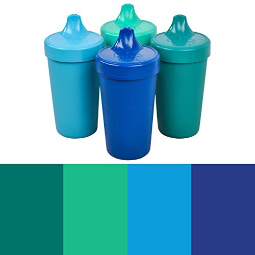 RE-PLAY 4pk - 10 oz. No Spill Sippy Cups for Baby, Toddler, and Child Feeding in Lime Green, Aqua, Sky Blue and Navy