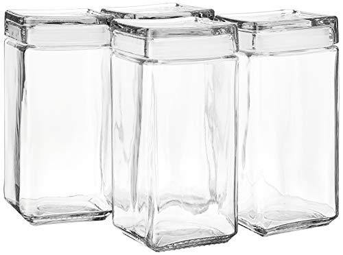 Anchor Hocking 2-Quart Stackable Jars with Glass Lids, Set of 4, Clear - - United States of Made