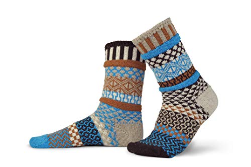 Solmate Socks - Mismatched Wool Crew Socks, Made in USA, Walnut Small
