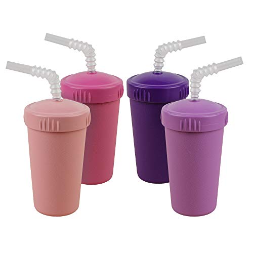 Re-Play Made in USA 4pk Straw Cups with Reversible Straws| Made from Eco Friendly Heavyweight Recycled Milk Jugs - Virtually Indestructible | Bright Pink, Blush, Purple and Amethyst | Princess (4pk)