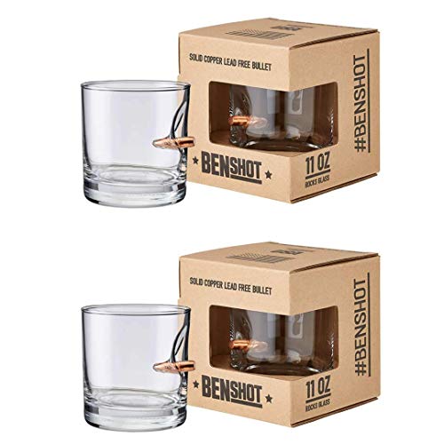 [set of 2] The Original BenShot Bullet Rocks Glass with Real 0.308 Bullet Made in the USA