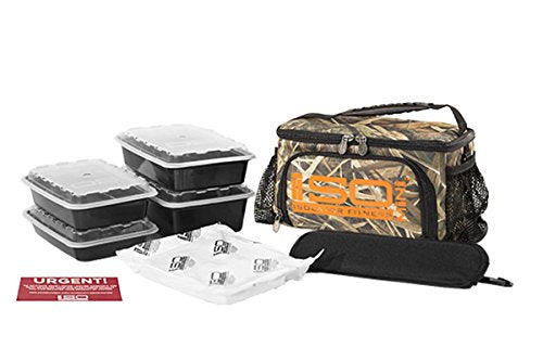 Small Meal Prep Lunch Bag ISOMINI 2 Meal Insulated Lunch Bag Cooler with 4 Stackable/Reusable Meal Prep Containers, 1 Ice Pack ISOBRICK, and 1 Shoulder Strap - Made in USA (Mossy Oak Blades)