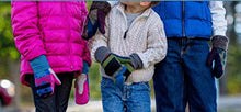 Load image into Gallery viewer, Jack &amp; Mary Designs Handmade Kids Fleece-Lined Wool Mittens, Made from Recycled Sweaters in the USA (Pink/Gray/Cream, Small/Medium)
