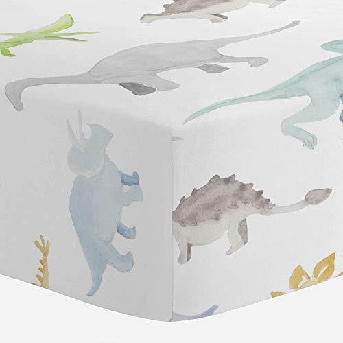 Carousel Designs Watercolor Dinosaurs Crib Sheet - Organic 100% Cotton Fitted Crib Sheet - Made in The USA - United States of Made